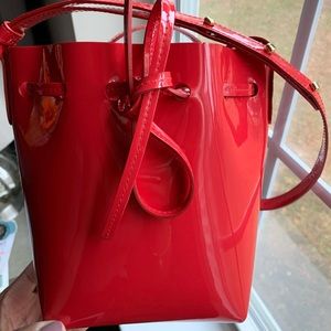 Mansur Gavriel Mini Mini Flamma Patent Bucket Bag